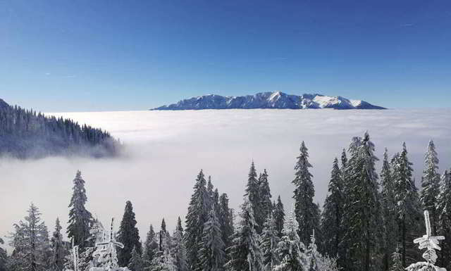 Imagini spectaculoase în Munţii Bucegi! Turiştii au mers cu telecabina deasupra norilor